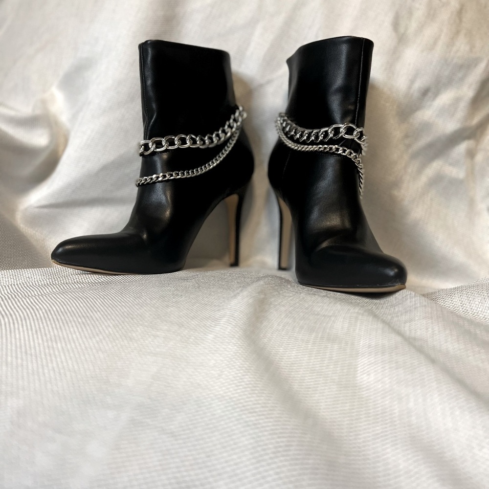 BcBgeneration silver chained black ankle boot. Worn only once. EUC Size 7.5